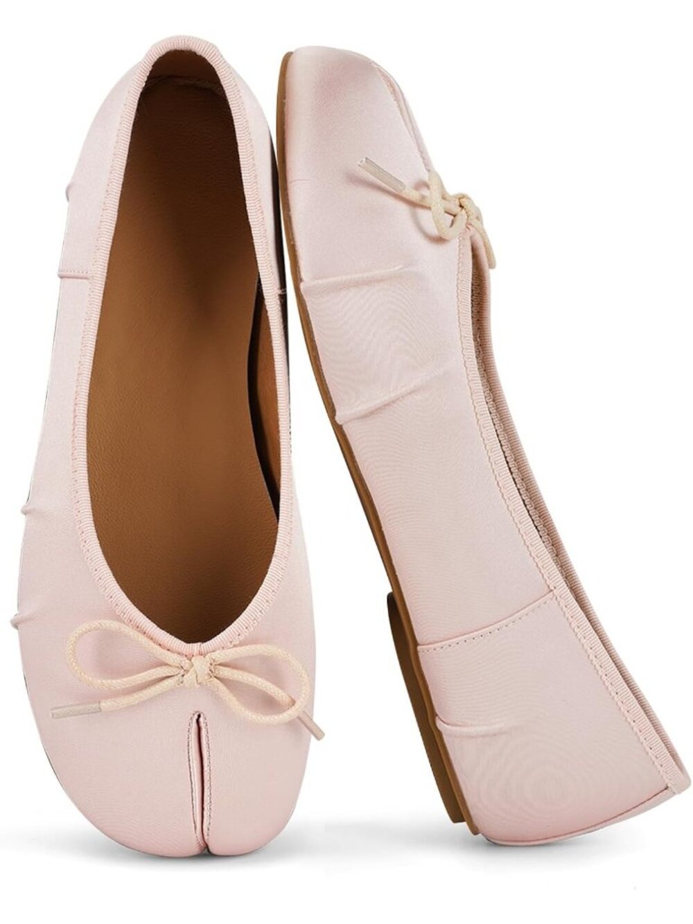 Women Bowknot Pink Comfort Work Tabi Split Toe Low Heel Casual Ballet Flat Shoes
